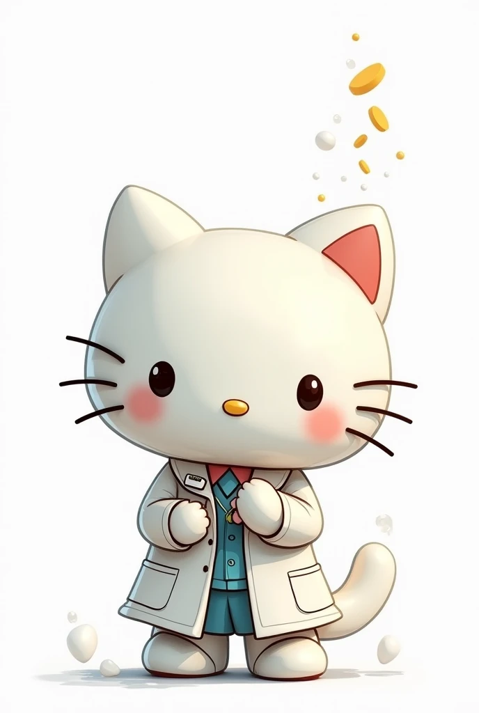 Hello kitty scientist with a white background written biophysics UFRJ very large in the drawing model 