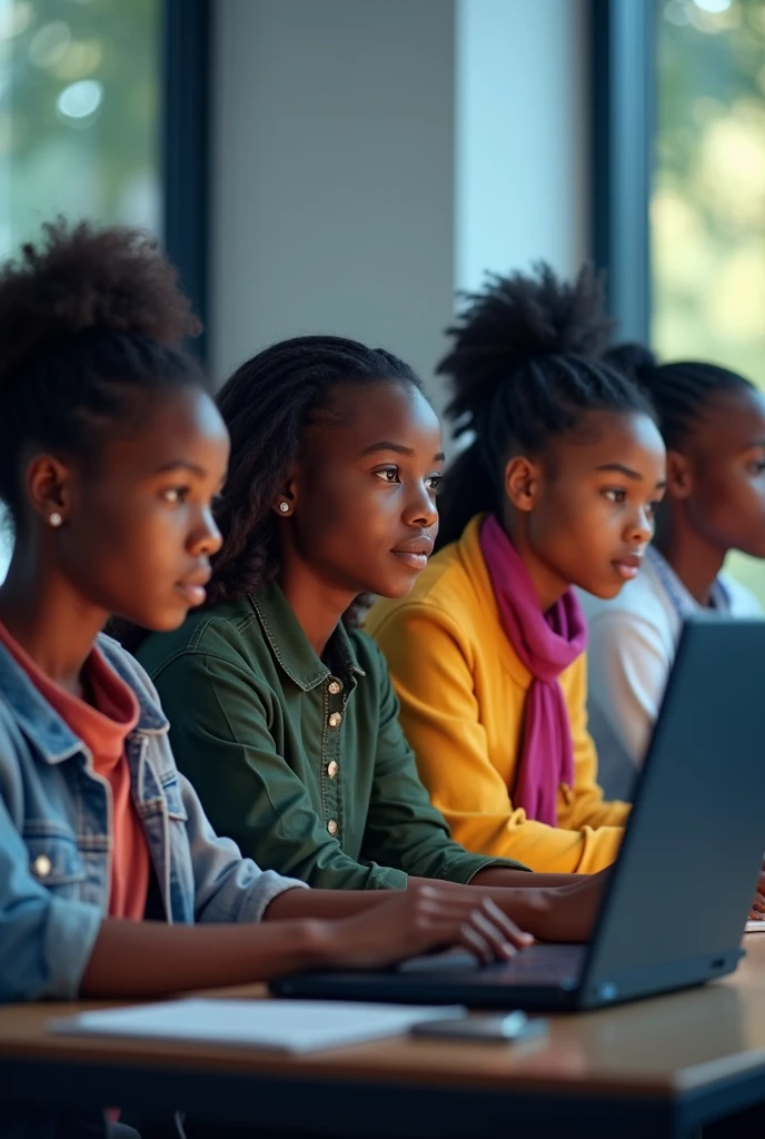 Cours en ligne avec des étudiants noirs avec des Ordinateurs.