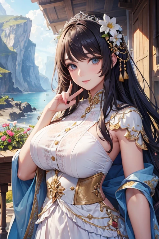 beautfull woman, nice outfit, well-detailed face, detailedeyes, beautiful scenery, whole body.