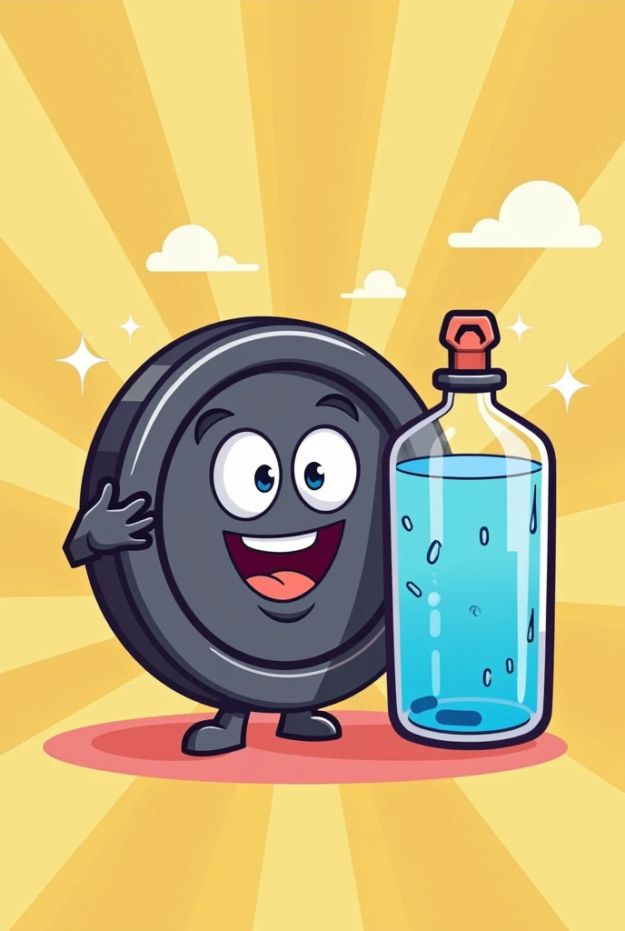 A colorful cartoon icon featuring a weight from the gym and a water bottle