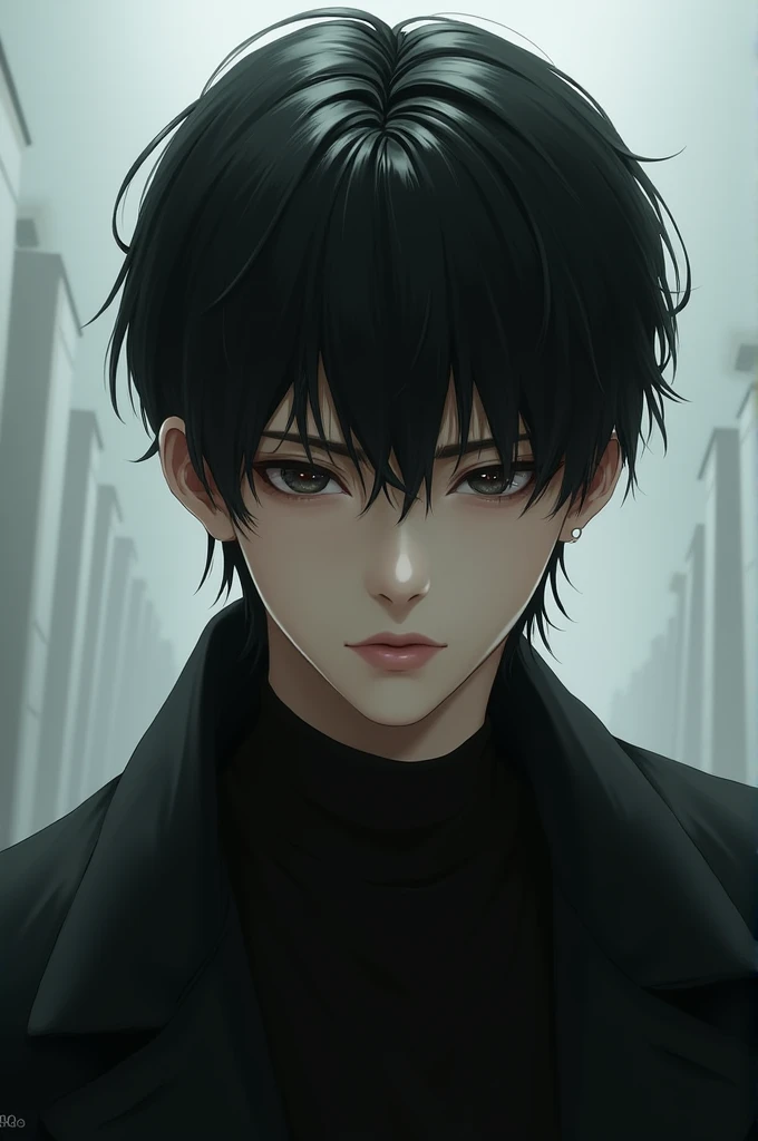 A male character (fictitious) offwhite, with straight hair,black and short