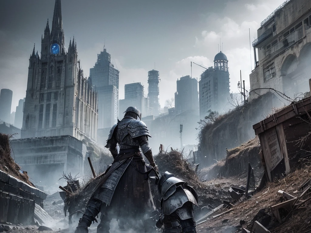dark souls warriors wallpaper hd hd, in the style of gritty urban landscapes, detailed, layered compositions, dark white and silver, mechanized forms, lens flare, sony alpha a1, strong facial expression —ar 16:9 —niji 5 —c 3