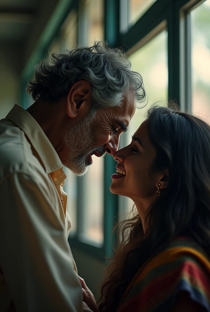 A indian father is crying in the school in front of the lady 