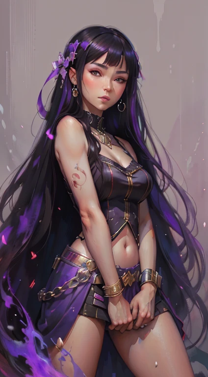 A woman (hyuuga hinata) with Roxo hair and Luminous eyes(Empty eyes)  looks at the camera, 
ruanyi0801,revealing clothes,jewelry,chainmail,sleeveless,tight skirt
Beautiful picture of the character, character portrait, character portrait, 🤤 hinata huyga character art, epic portrait illustration, Details character portrait, neo-artcore and high quality portrait, fantasy concept art portrait, detailed matte fantasy portrait, charlie bowater art style, Detailed beautiful portrait, fantasy art portrait
oil and watercolor painting, dark, chiaroscuro, MythAn1m3