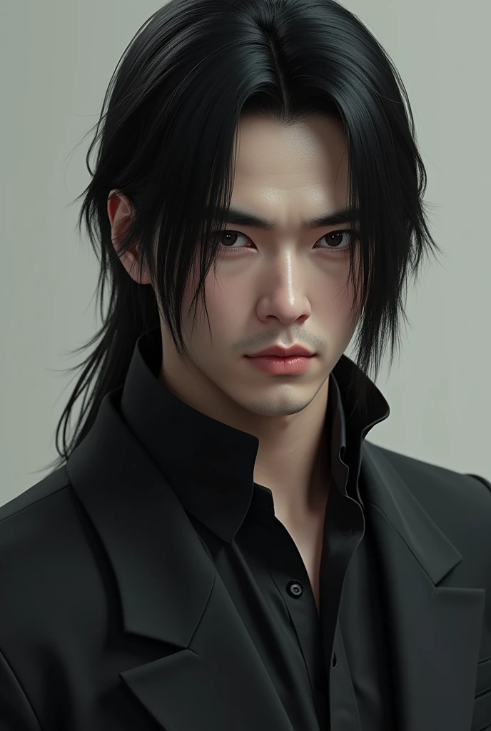 A male character (fictitious) offwhite, with straight hair,blackw, a bit serious and strong
