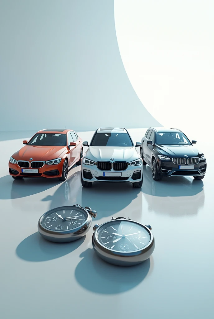 Three drawing cars that show they travel two equal distances and two stopwatches that show they are equal times in these two distances