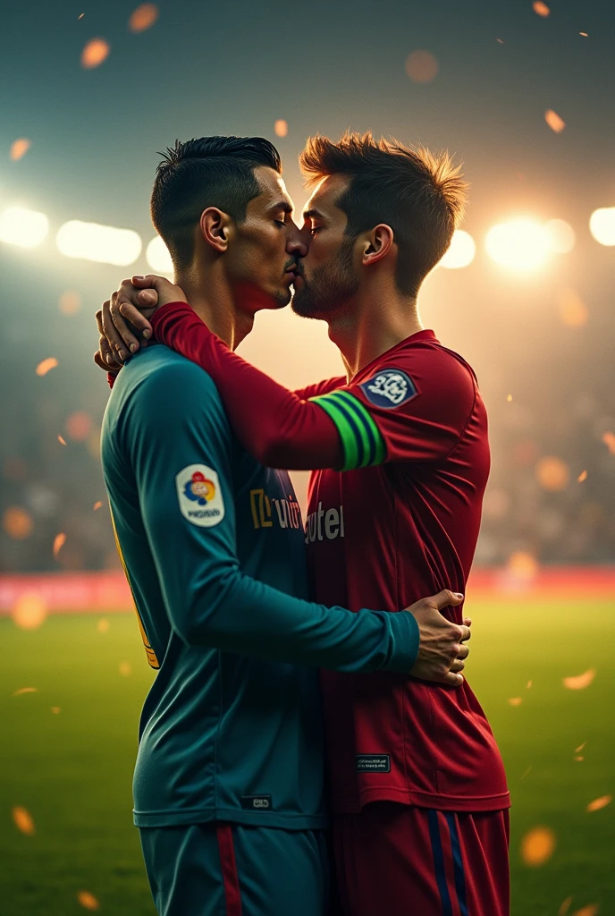 Ronaldo kissing Messi