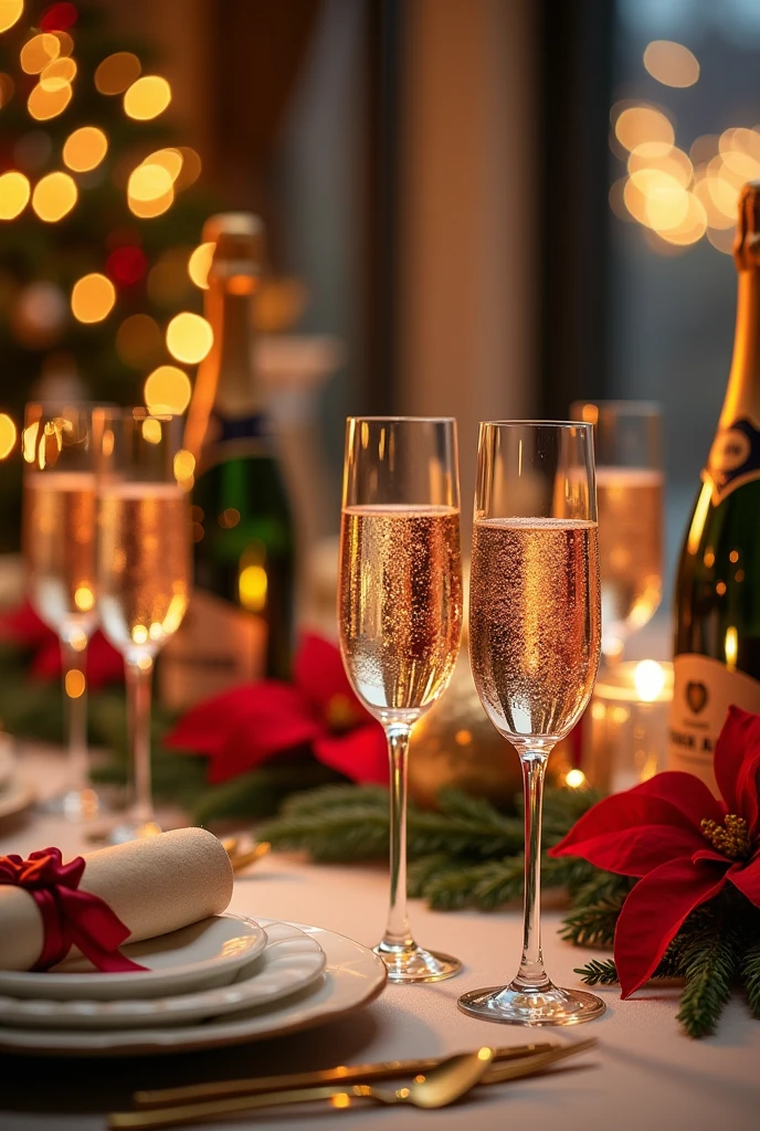 Champagne on the festive table, New Year