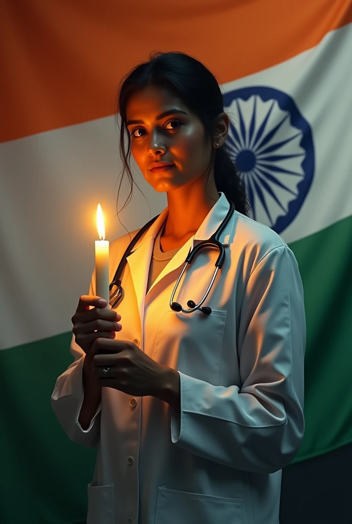 Indian Flag background with Rape Case Female Doctor with candil on hand for Justice