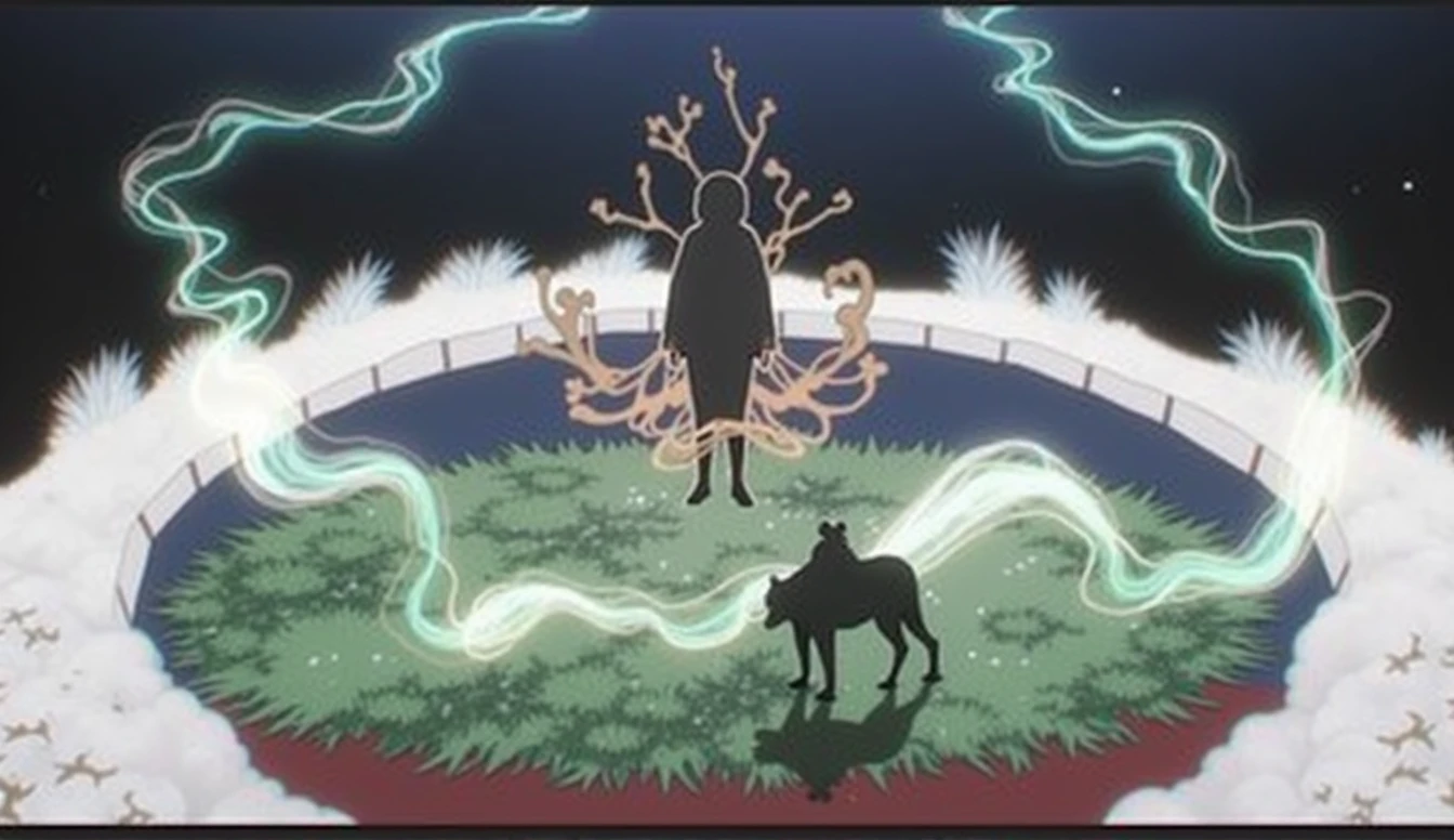 (Best Quality), (masterpiece). Aura of Instincts in anime style, with a simple black silhouette of a person in the center. With a black background.