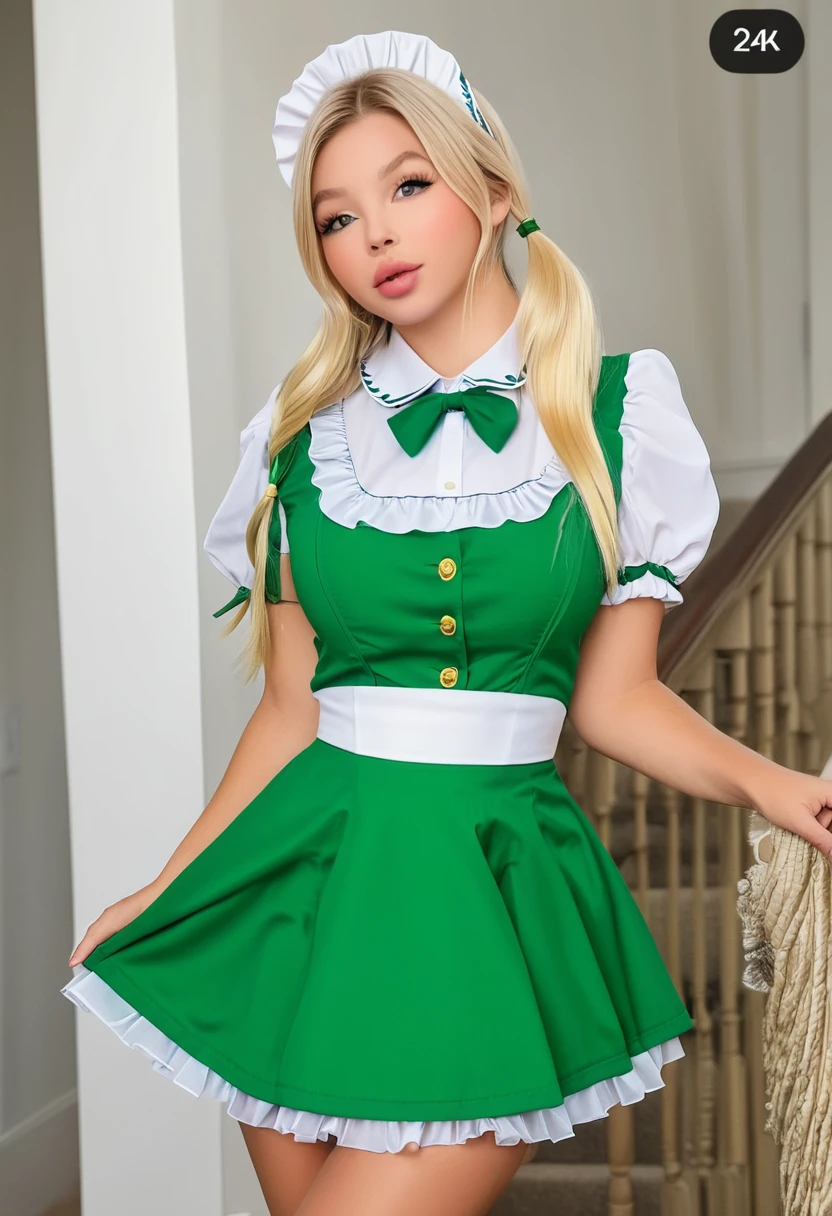 ((high quality:1.2)), (8k), extremely detailed, ((High detail:1.2)), ((best resolution:1.4)), (Kenzie Reeves), Solo, ((24 years old irish female:1.45)), ((maid uniform)), (medium round breasts), (perfect hot hourglass body),