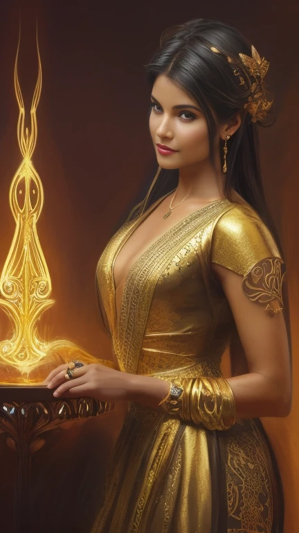 (beautiful movie decoration goddess sand, golden dress, shining gold tattoo), (Galactic shaman with quantum energy fantasy), fantasy magic, long hairstyle, dark light night, Complex, ethereal, sharp focus, figure, very detailed, digital painting, concept art, +Mattia, (Art by Wlop), (author:Justin Gerard and Jason Edmiston: 1.5), (Written by Greg Rutkowski: 0.4), (By Alphonse Mucha: 0.4), masterpiece