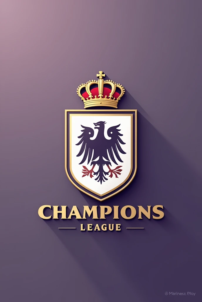 (photorealism:1.2) create a football logo, with classic and minimalist design , with predominant colors white, gold and purple, with representative details of the German city of Munich, the shield with a small German crown above it. (The shield should look like it's from the Champions and not modern.)