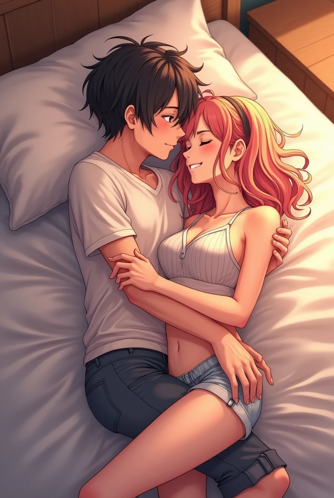 Realistic 3d image of big breasts orihime inoue make love with kurosaki ichigo on bed.