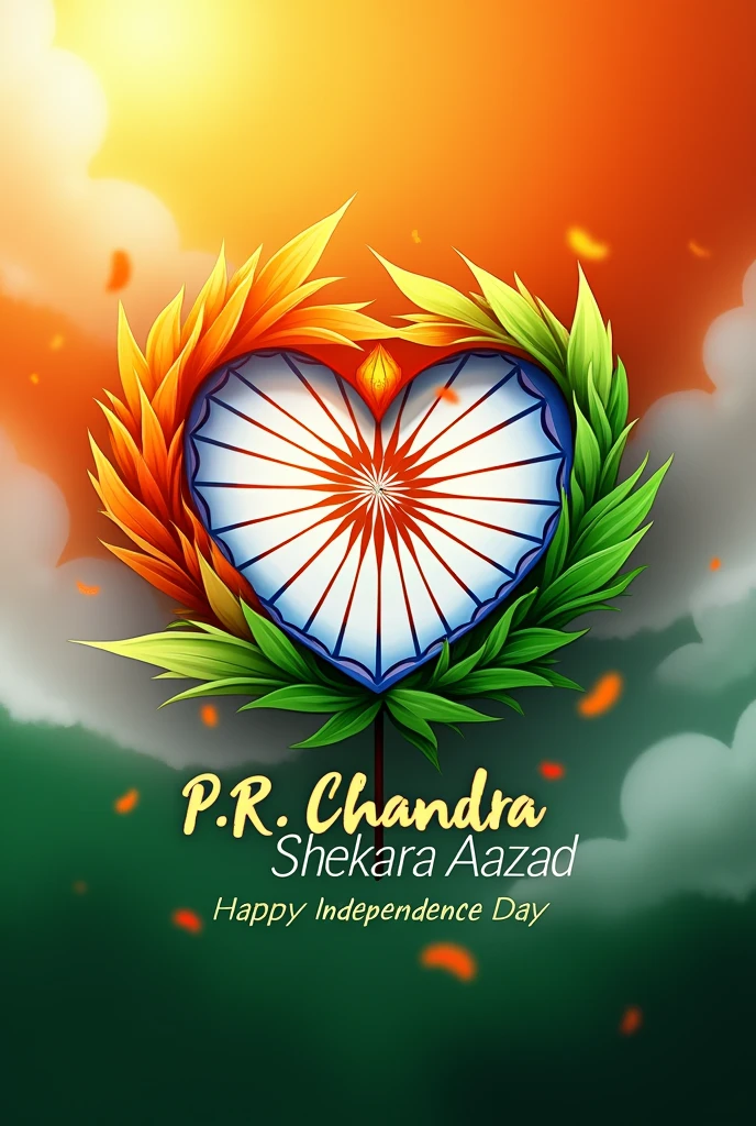 Create a independence day post with hearth symbol and add text below P.R.Chandra Shekara Aazad 