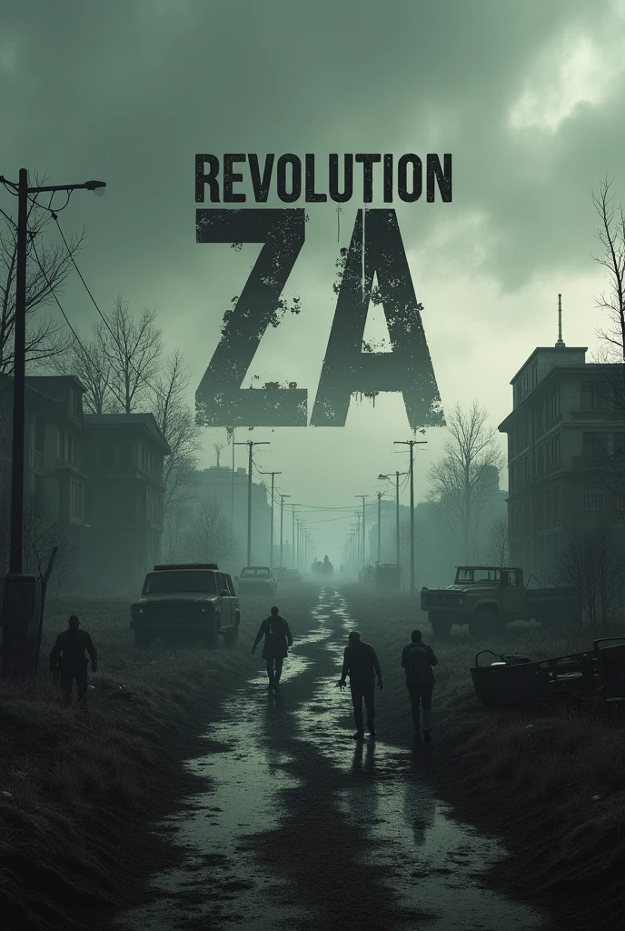A dayz landscape wallpaper with the name Revolution ZA in 4K resolustion in a dark theme with zombies