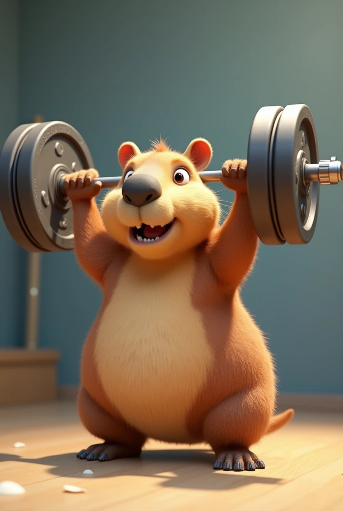 Generate an animated capybara with an Olympic barbell
