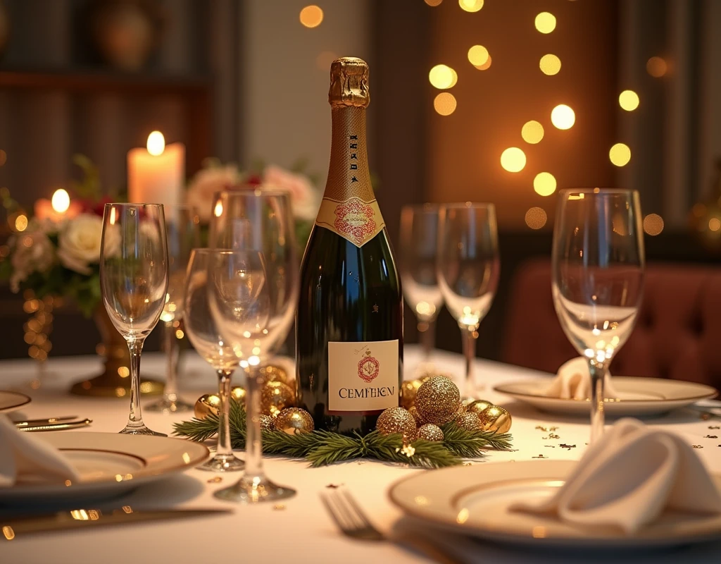 New Year, Champagne on the table, festive table