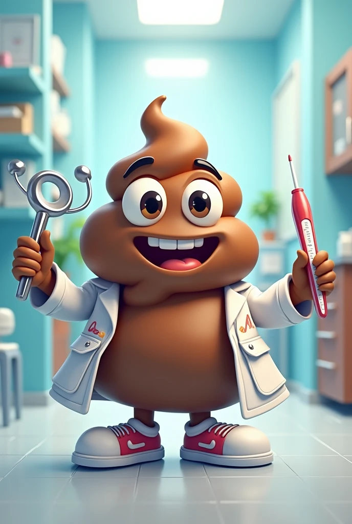 make a poop with eyes (lively) that has doctor's tools.