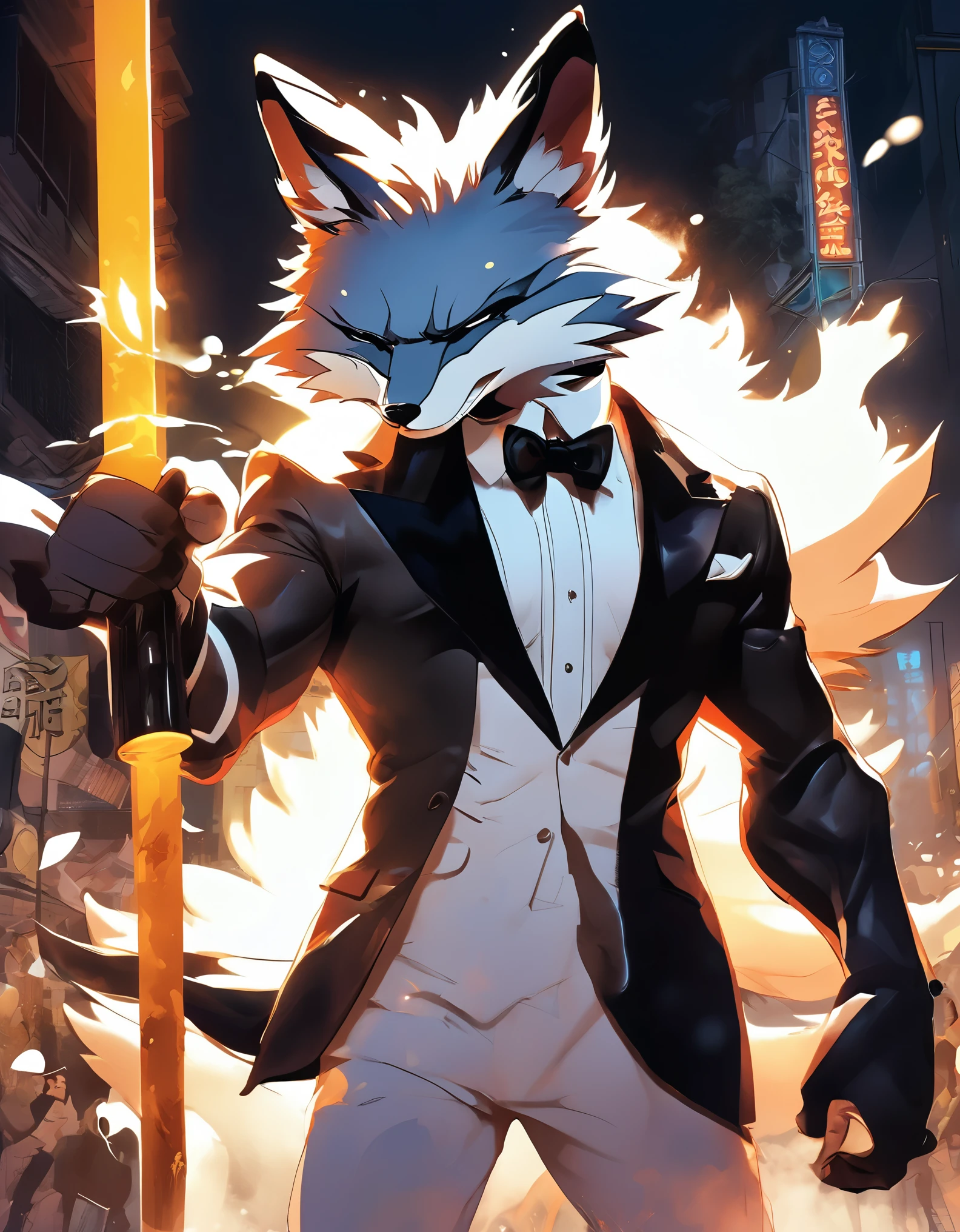 foxman,1man, muscular, fox face, big muscle, wear tuxedo, smoking, black hair, black ear fox, sun glasses, ((best quality)), ((masterpiece)), ((detailed)), (Phenomenal), ((Impressive)), (8K), Anime, Slice of Life, Minimal Plot, Everyday Life, Wash painting, Watercolor creation, Sideways lighting, Lateral illumination, Off-axis lighting, Light trail, korean girl, High detailed