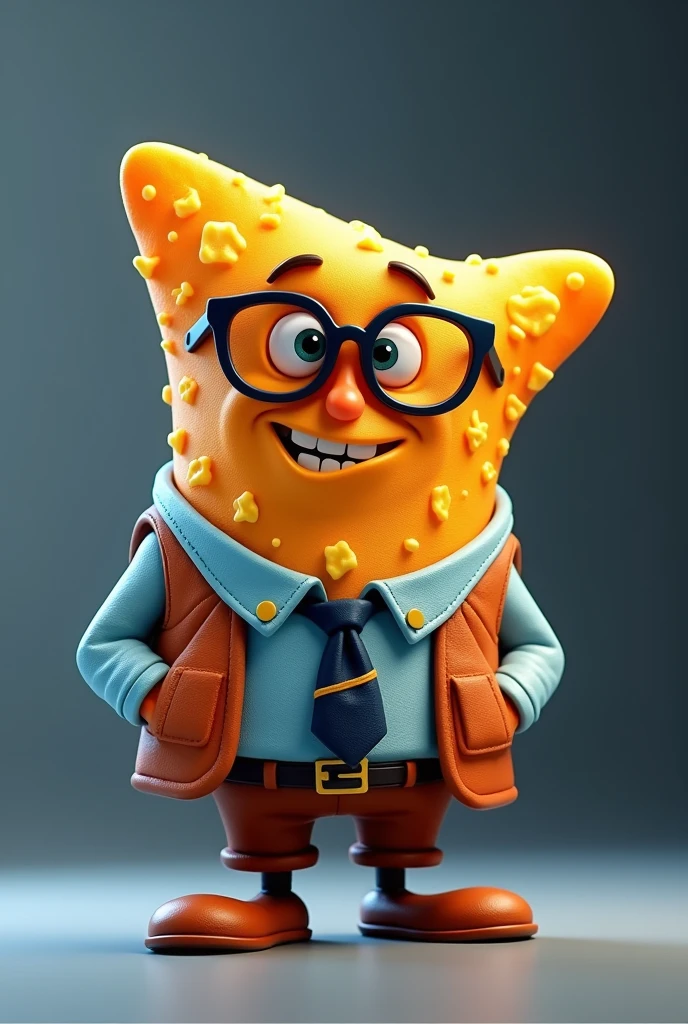 Create a 2D animated logo of a Dorito that is a computer engineer. Below it should say 'Dorimorph' in a way that is eye-catching for selling chips.