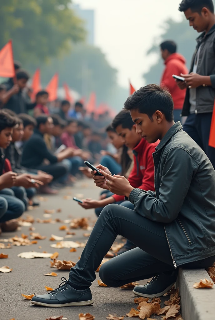 ছেলেমেয়েরা শুয়ে বসে ছেলেমেয়েরা ফোন টিপছে একপাশে, বাংলাদেশে ছাত্র , কোটা আন্দোলন দল, প্লেকার্ট, রাস্তা পরিষ্কার করছে, ট্র্যাফিক,gen z,