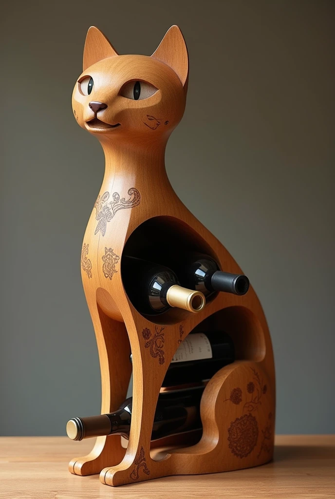 To create a wooden furniture piece in the shape of a cat game for laying down wine bottles.

