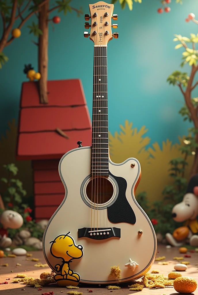 Make a guitar where the sound box is snoppy and has its colors