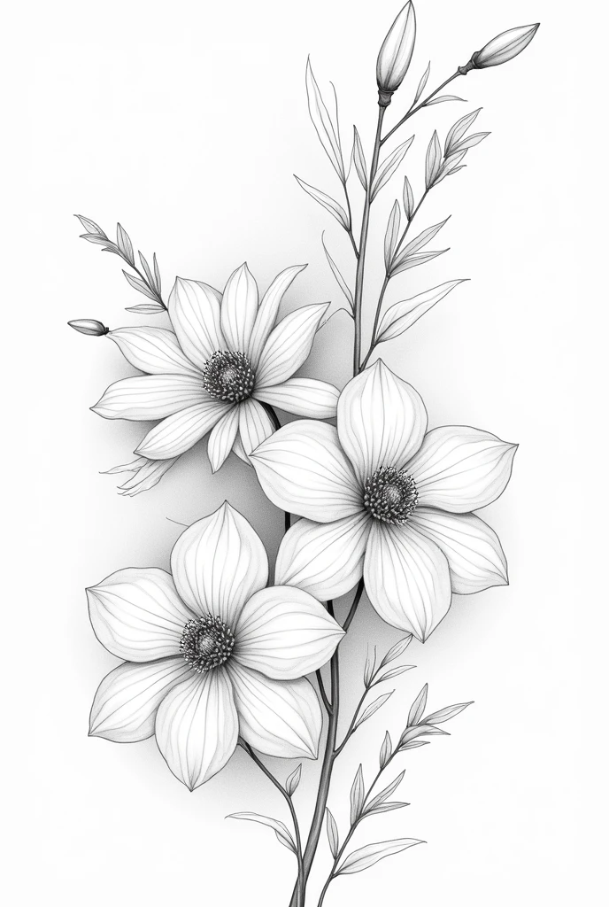 beautiful complex floral line drawing with soft shading