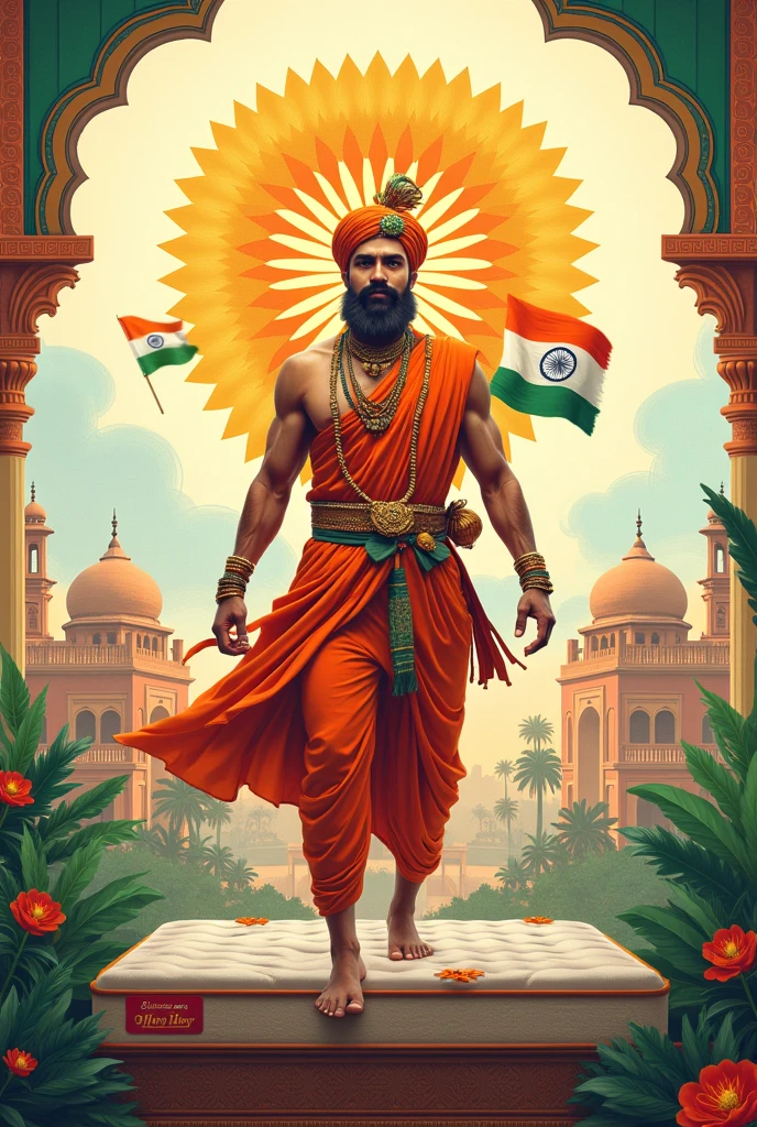My company is relaxofeel I need a Indian independence promotion template for it and and add a mattress for discount in it
