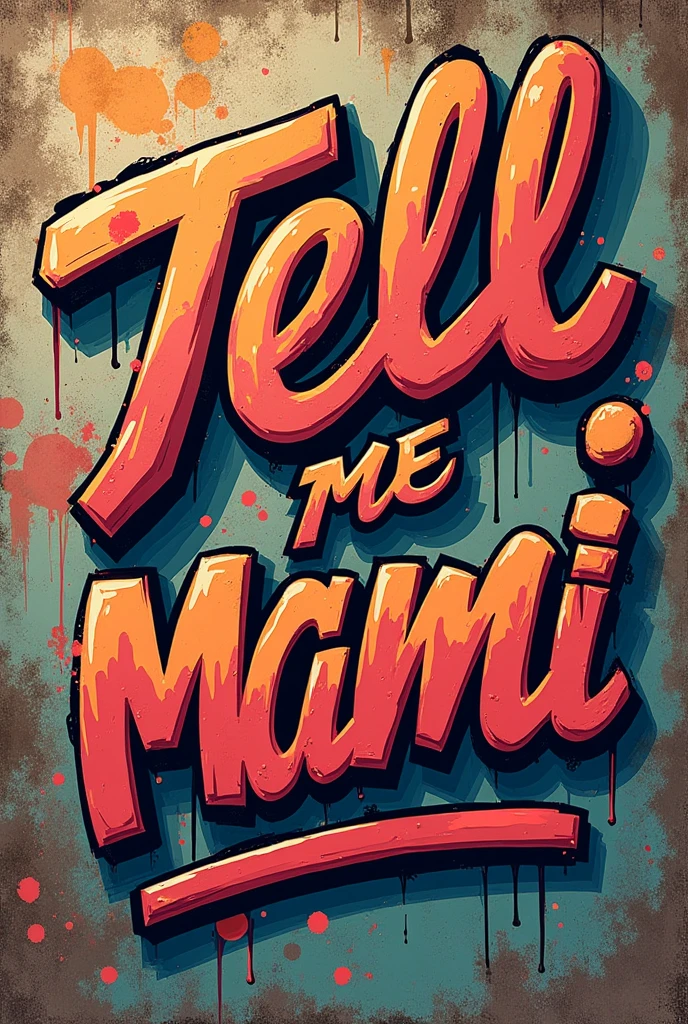 I want a cover that says the word in the center "Tell me Mami" in graffiti-style lettering written in Spanish