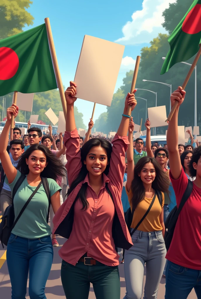 বাংলাদেশে ছাত্র , কোটা আন্দোলন দল, প্লেকার্ট হাতে আন্দোলন, রাস্তা পরিষ্কার করছে, ট্র্যাফিক,gen z,