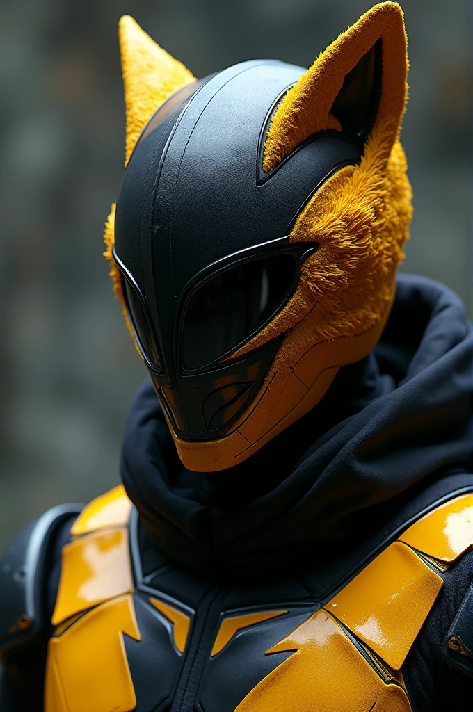 Make a psycho rangers helmet with dark yellow fox details