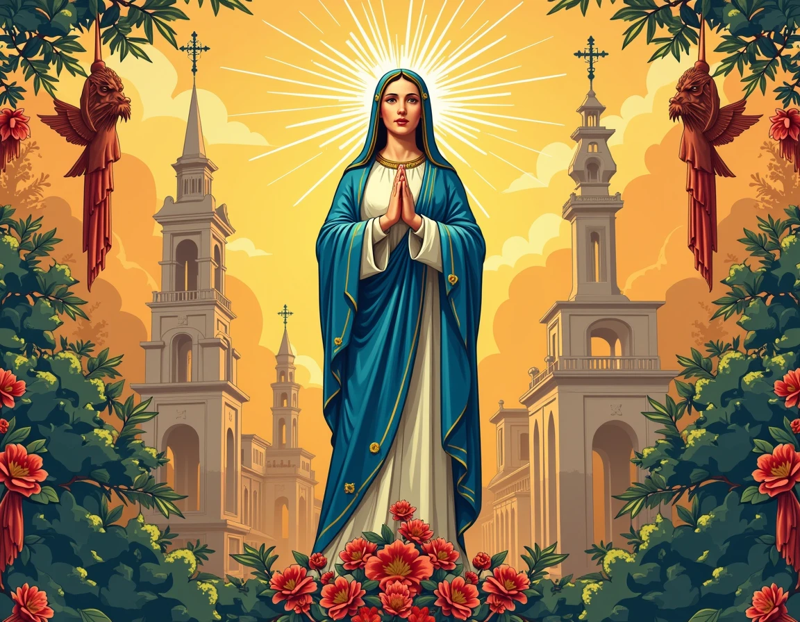 an art for social media a warning, that on the 15th/08 will be a municipal holiday in the city of Francisco Beltrão - PR, the date on which the patron saint of Our Lady of Glory is celebrated