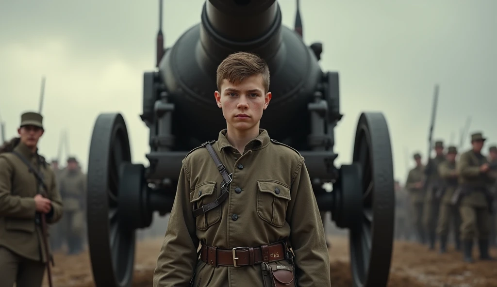 (masterpiece:1.35),(bestquality:1.4),8k,ultra-detailed,photography,(ultra-realistic:1.4),Art Composition,1boy,solo,male_focus,portrait,American WW2 soldier,cigarette,calm pose,face scars,strong face,(sad eyes:0.8),war background,RAW format,filmic,ultra detailed,atmospheric,full body shot,rim lighting,