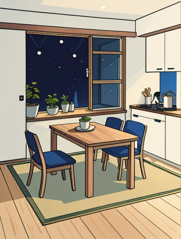 "There is a table and chairs in the room with the door,with backdrop of natural light,minimalistic and beautiful,scandinavian style,Japanese elements,The dining table is designed for comfortable aesthetics,Modern minimalist F20,Small kitchen,IKEA style,Octal 8K,Maximalism,wood accents,serene and peaceful style,Modern minimalist F20 clean,scandinavian design"