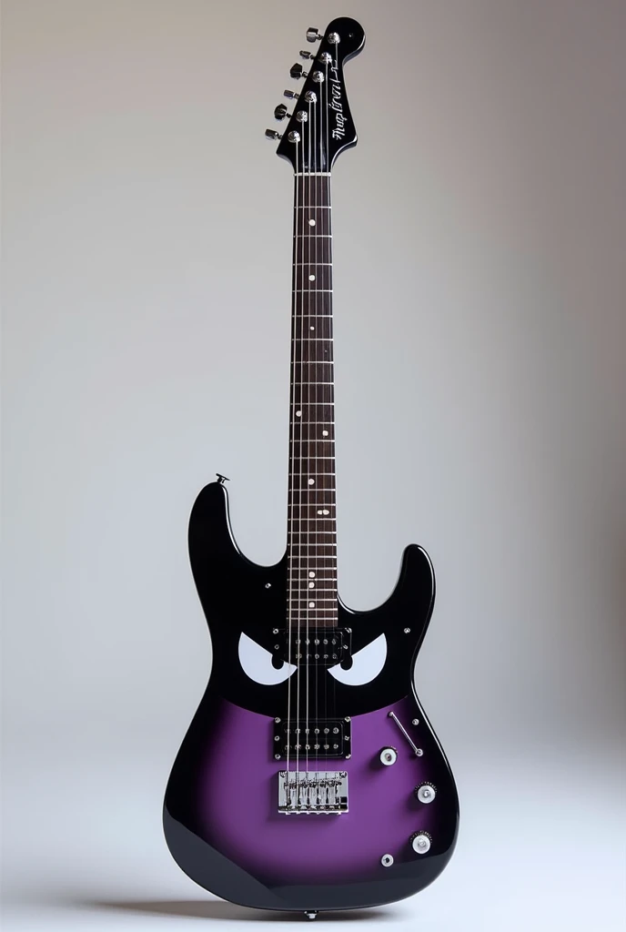 Make a guitar where the shape of the sound box is Kuromi and has its colors., no mouth