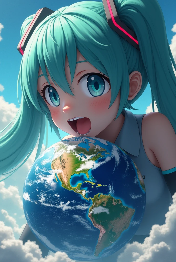 Gigantified Hatsune Miku biting the Earth