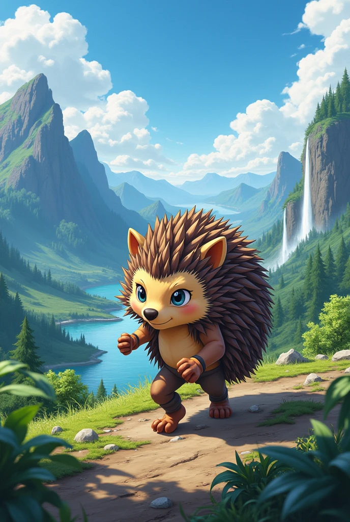Epic, cool anime-style adventurous earth hedgehog