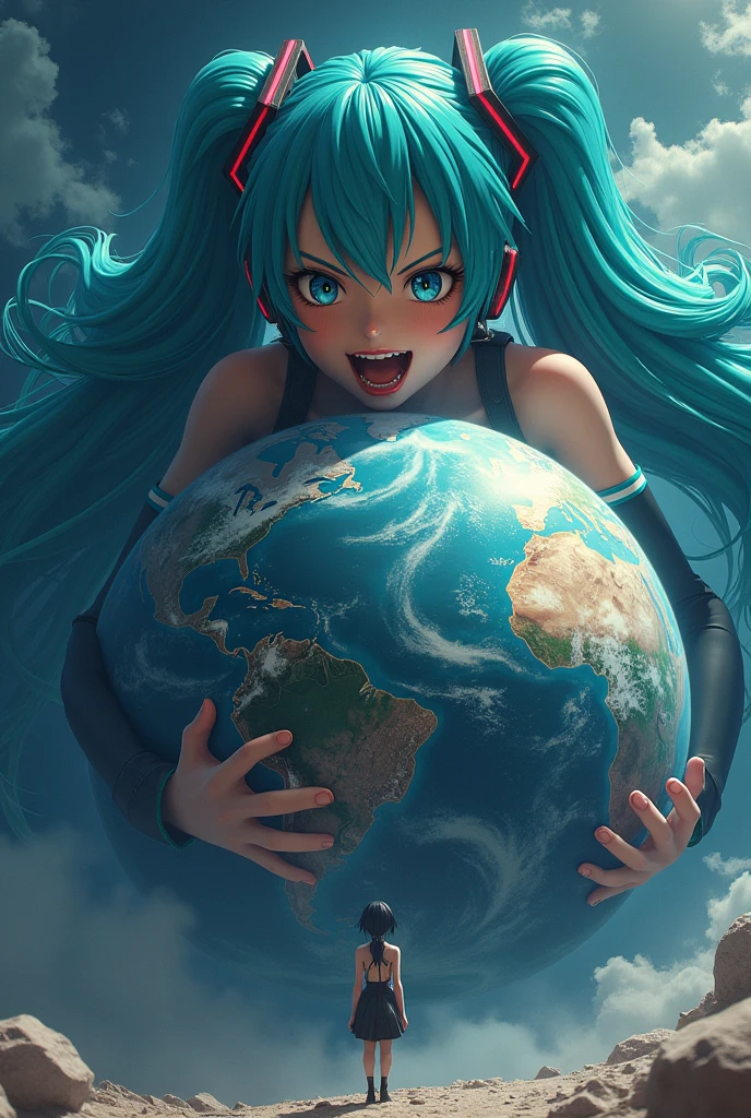 Gigantified Hatsune Miku eating the Earth