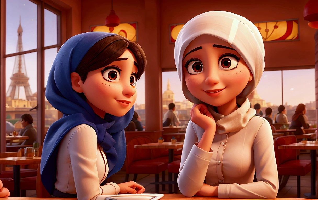 At the Parisian restaurant, an Arab woman covered her head, chatting with the waitress and masturbated under the table with her hands
