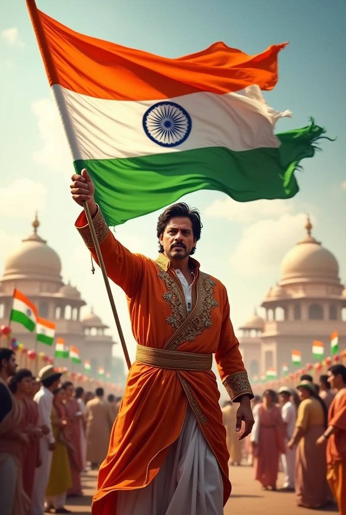 Sharukh khan flying Indian flag in independence day