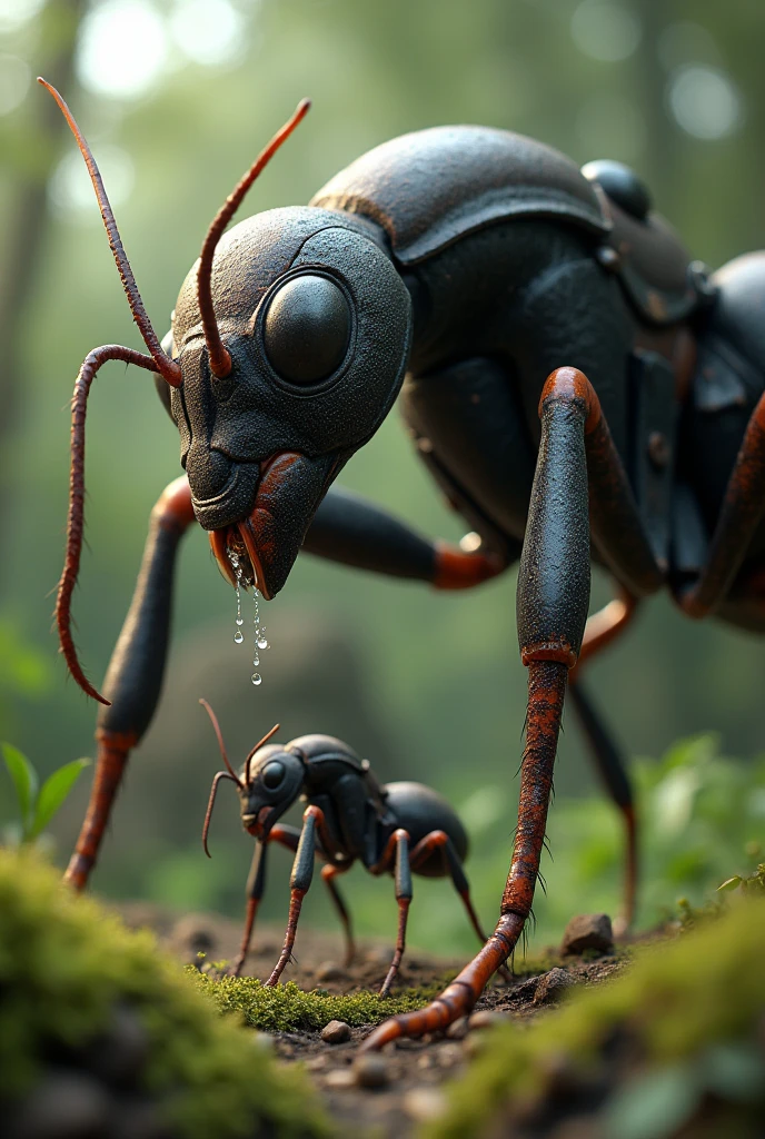 Create an image of a large ant holding an iPhone in its hand.