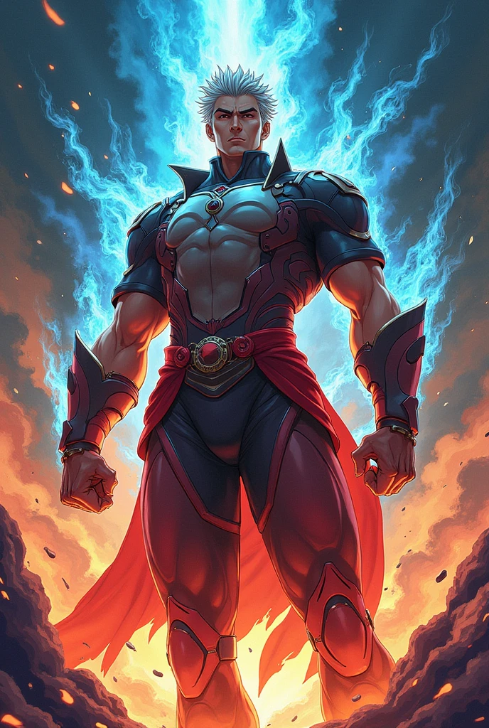 Depicting a proud elite warrior, he is slimmer and wears blue combat uniforms.、He's wearing white underwear and yellow-toed boots. He's got his beard removed, his hair is on fire, he's got yellow-toed boots on. He's thinner, his hair is on fire, lightning is running all around him, his hair is on fire more, he's awake!!Put white gloves on him, make his clothes more like those of a warrior race, get rid of the cloak and wear white underwear, make his clothes more like a Saiyan, give him black hair and a fierce look in his eyes, make his clothes more suitable for fighting, put on boots with yellow toes, get rid of the cloak and wear white underwear, make his hair black and wear white underwear, change his clothes to something a proud warrior would wear, make him look more like a Saiyan, put on blue leggings,
