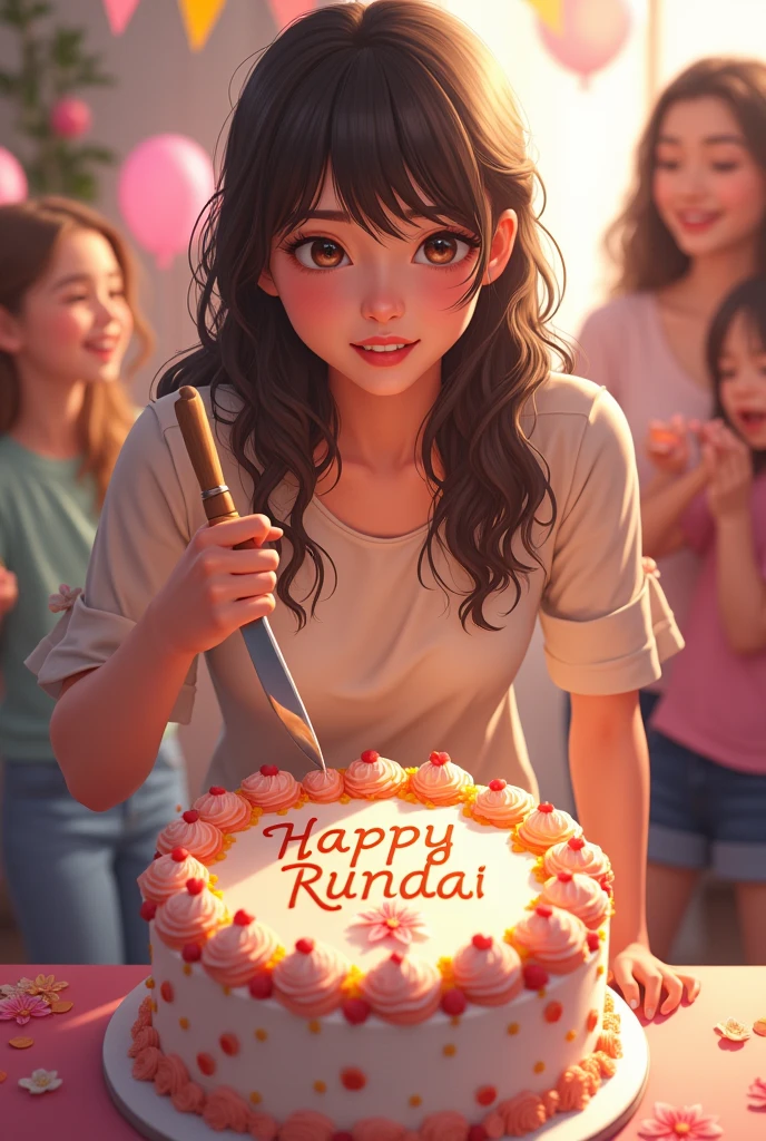 birthday girl celebrate birthday she is 18 years old
Cut cake cake desing name "Rinki"