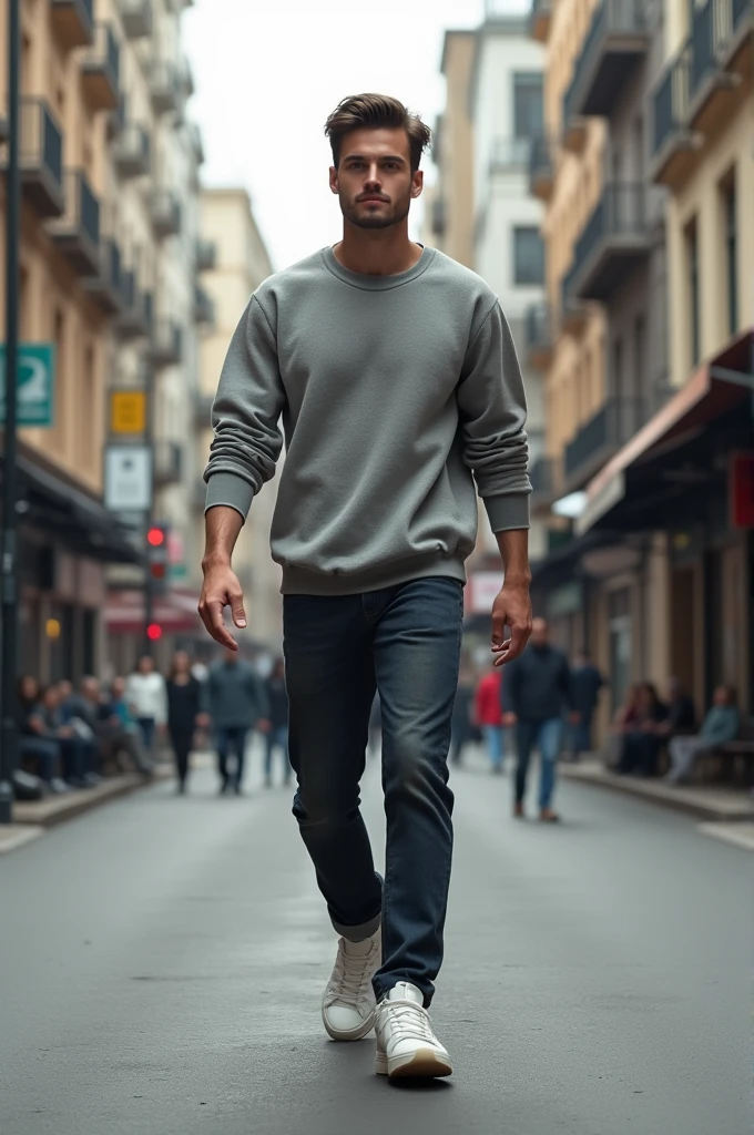 Man in a sweatshirt and sneakers pov
