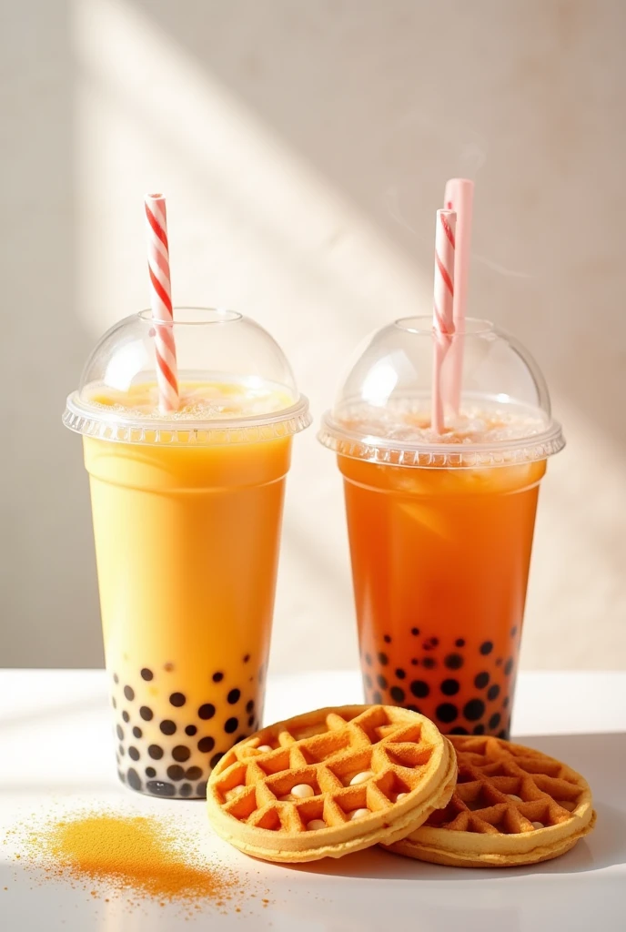 2Bubble tea and 2 waffles
With text of buy one get one free
Instagram promotional post