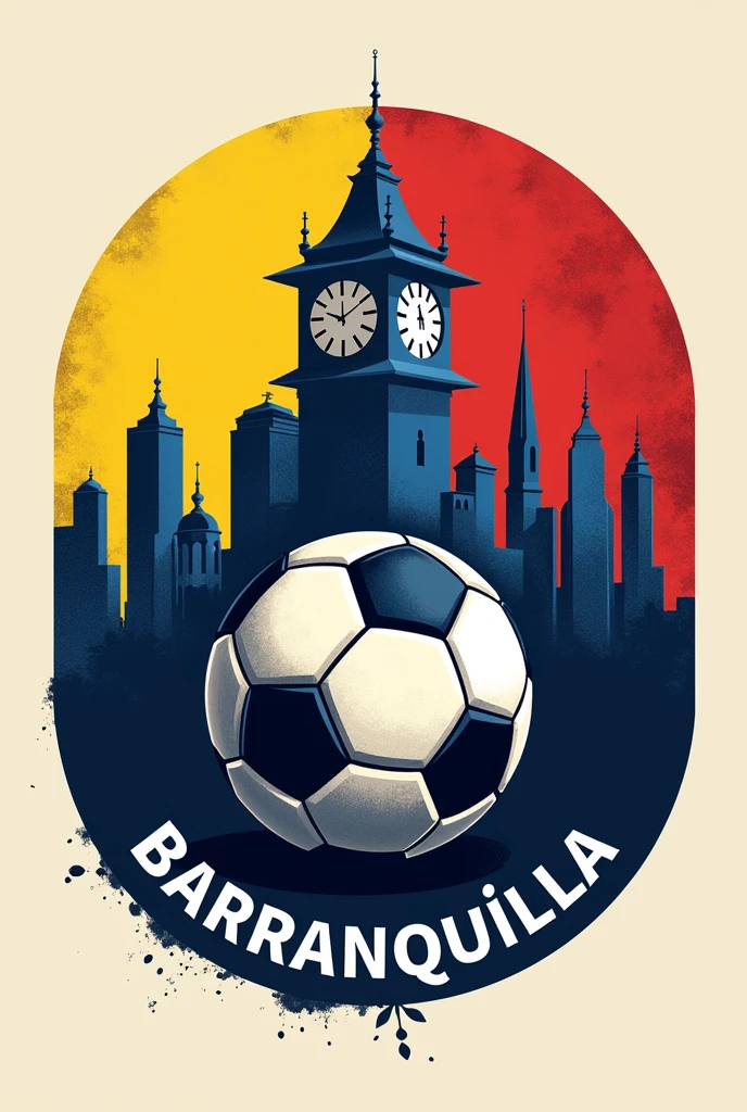 Generate realistic logo for sports betting channel QUILLAPUESTA FUTBOL, with the colors of the Barranquilla flag and typical images of the city.