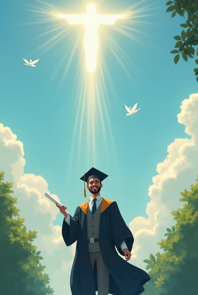 Un homme de 23 Ans graduation
 qui est surveillé par jesus a distance 