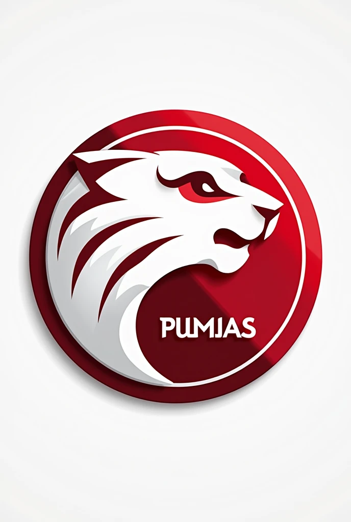 generate a shield for a soccer team with the name PUMAS that CONTAINS WHITE AND RED colors AND THE SHIELD IS ROUND



